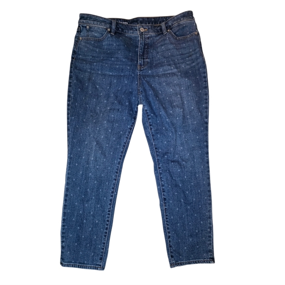 TALBOTS Flawless Slim Ankle Blue Tulip Print Jeans - Size 14‎ Petite